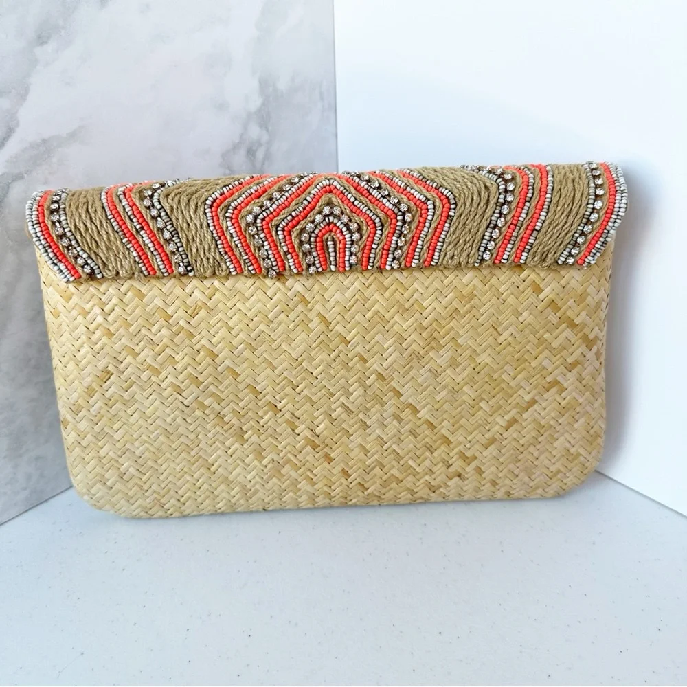 Tommy Bahama 'Lost Coast' Embellished Woven Rattan Clutch